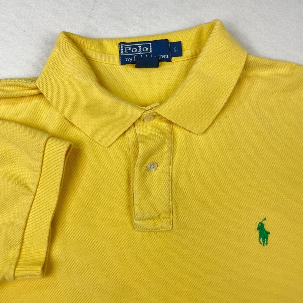Polo Ralph Lauren Men Large Yellow Short Sleeve Cotton Pique Polo Shirt Pony